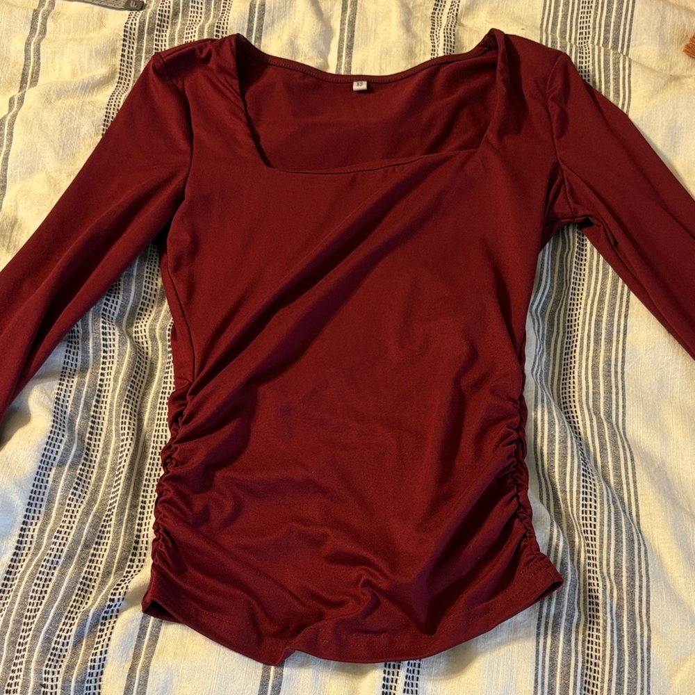 Elegant Long Sleeve Maroon Blouse